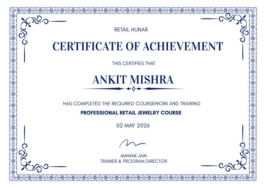 Certificate of Finishing the India Best jewelry Retail Training